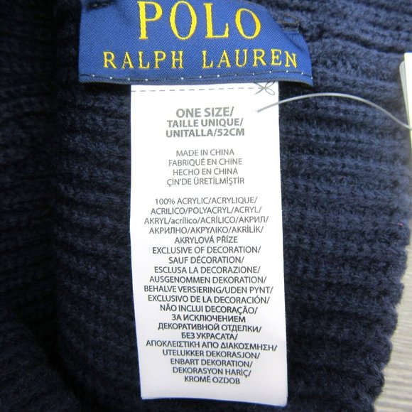 Polo Ralph Lauren Patch RL Tiger Navy Blue Skull Beanie Cap One Size NEW - Picture 10 of 10
